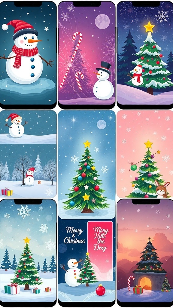 Cute Aesthetic Christmas Wallpapers Aesthetic Christmas wallpapers with snowmen, trees, and festive designs.